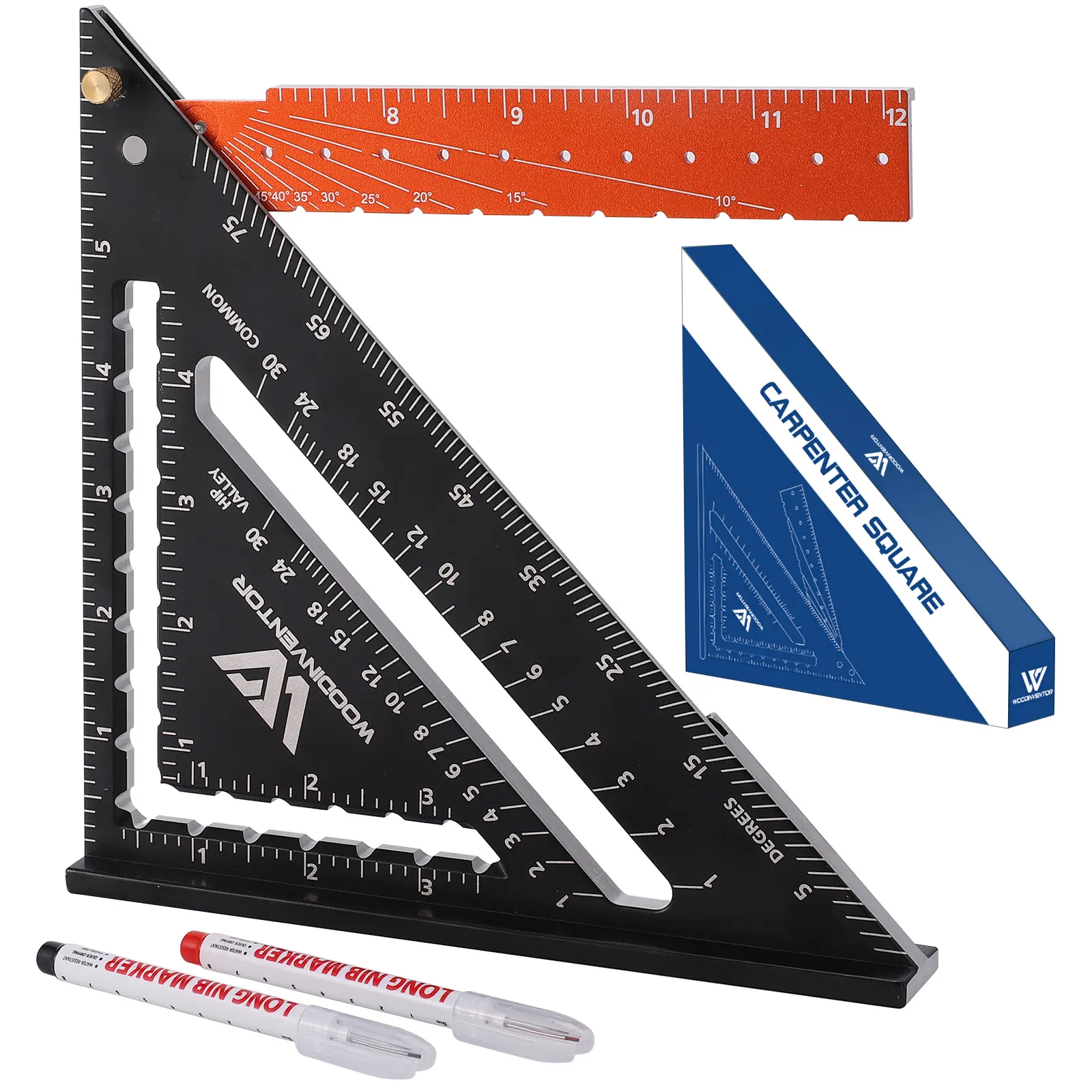Woodventor 7-Inch Portable Aluminum Folding Carpenter Square - Precision Laser Scales Speed Square, Multi-Functional Triangle Ruler with Protractor for Woodworking, DIY Projects summerwins