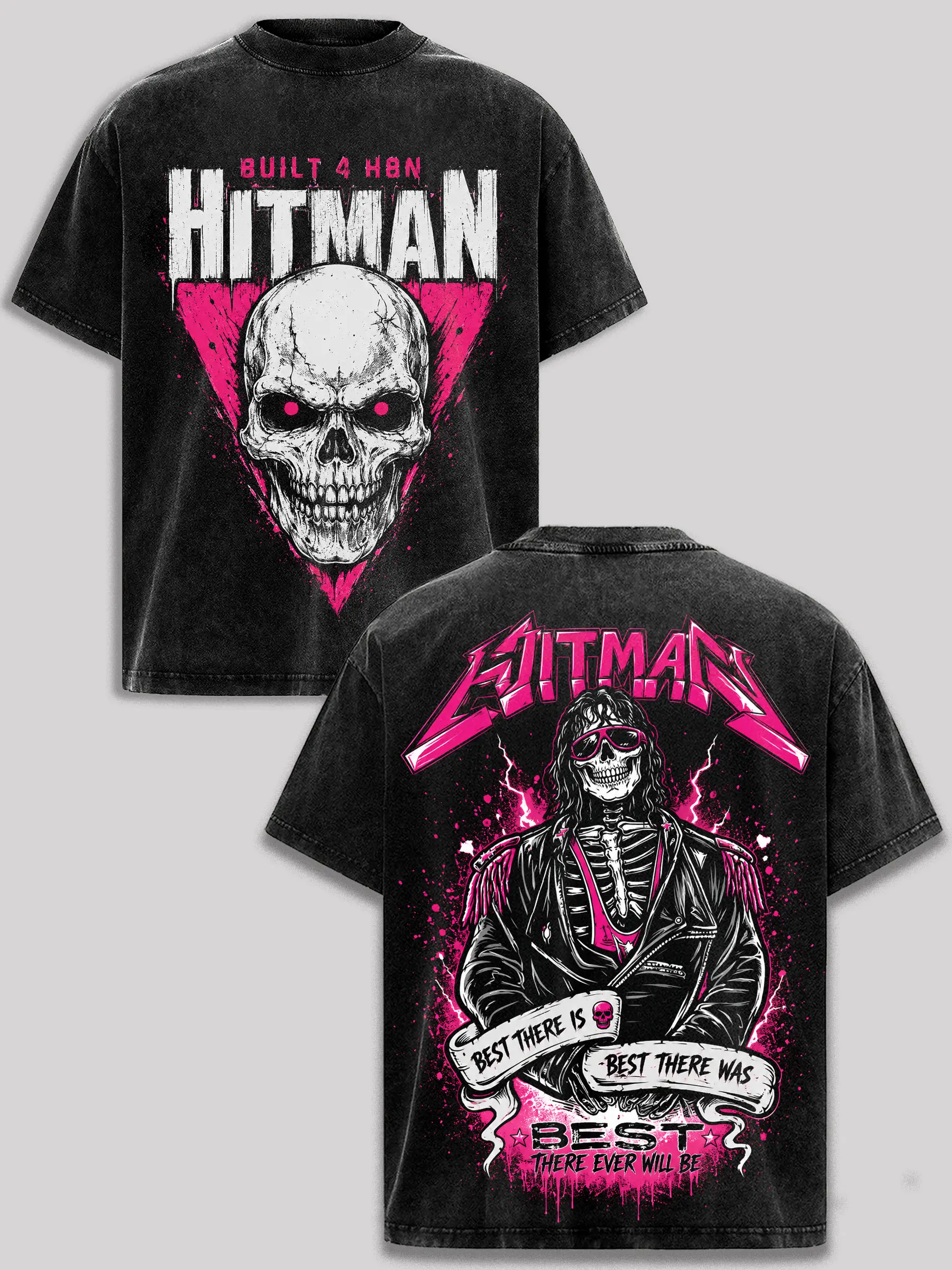 Bret Hart Hitman Vintage Washed T-Shirt The Hitman Best There Is Best There Was Best There Ever Will Be Skull Graphic Tee WWE Wrestling Legend Retro Pink Black Heavy Cotton Oversized Streetwear Distressed Acid Wash Unisex Gift for Wrestling Fans