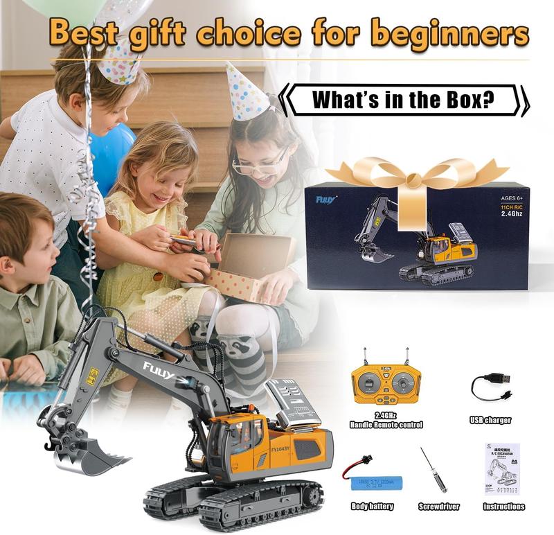 【Valentine's Sale ON!】Akeleo Remote Control Engineering Vehicle 2.4G High-Tech 11 Channels, Remote Control Excavator, Dump Truck, Aluminium Alloy ABS Engineering Vehicle Electronic Toy,Realistic Lights and Sounds,Gifts