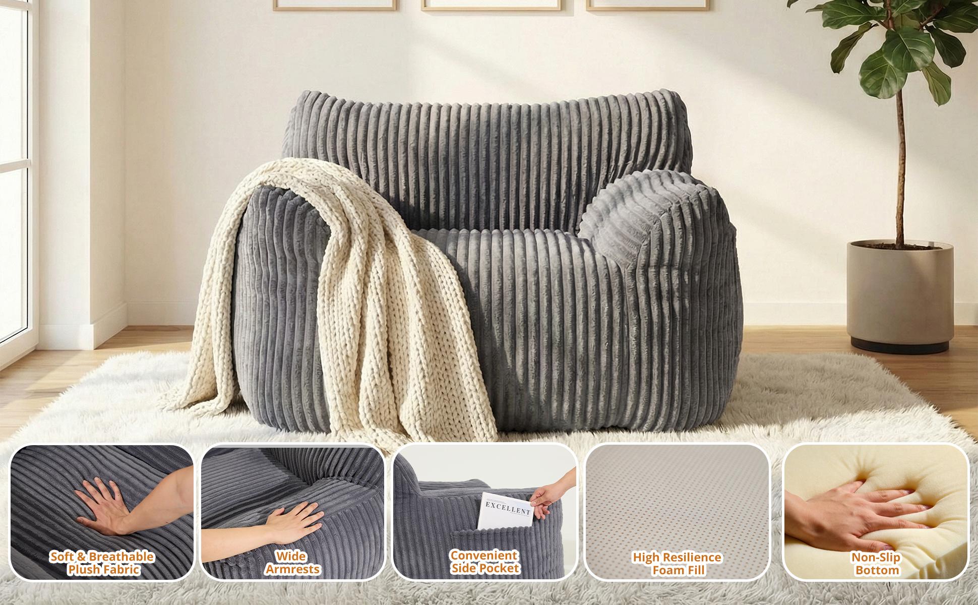 LIKIMIO Giant Bean Bag Chair with Side Pocket, Oversized Plush Fluffy Cloud Couch for Adults & Kids, Faux Fur Floor Sofa for Living Room, Bedroom, Gaming and Reading LIKIMIO Giant Bean Bag Chair with Side Pocket, Oversized Plush Fluffy Cloud Couch for Adults & Kids, Faux Fur Floor Sofa for Living Room, Bedroom, Gaming and Reading