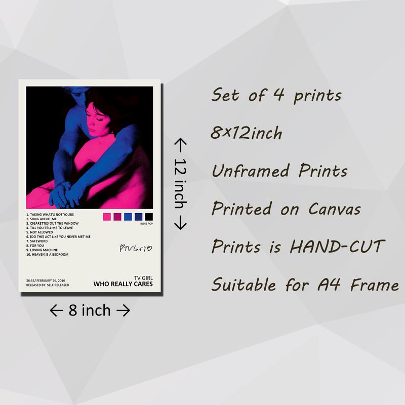 TV Poster Girl Music Album Cover Signed Limited Edition Canvas Poster Set of 4 Unframed 8inx12in 20x30cm Featuring Various Album Covers