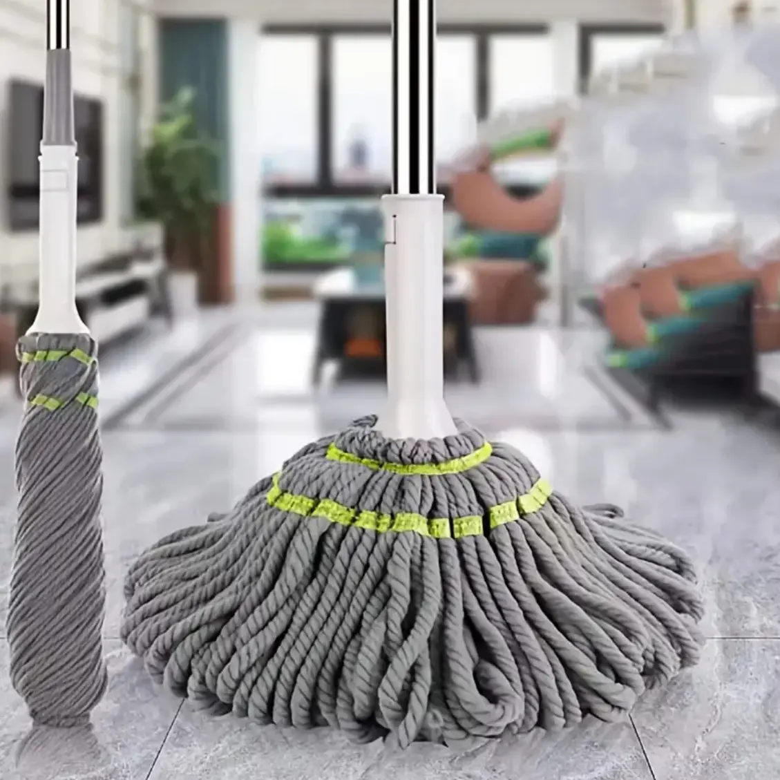 Clean Mop - Long-Handle Twist Type 360-Degree Spinning Self-Wringing Lazy Mop, 1 Removable Washable Microfiber Refill Head, Water-Absorbent Scratchsafe Clean, Vinyl/Tile Ready for Hardwood Floors, Hardwood Floor Safe