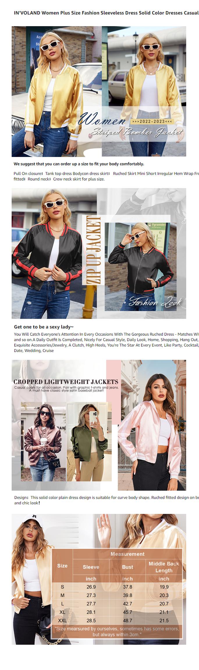 ZEAGOO Women Bomber Jacket Lightweight Zip Up Jacket Casual Striped Jacket Coat Outerwear Windbreaker with Pockets