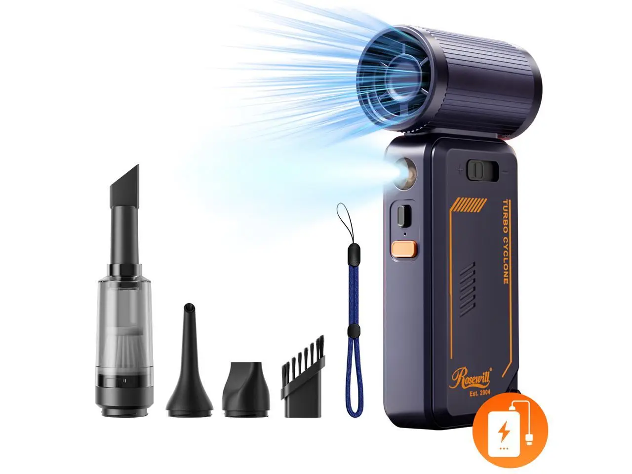 Rosewill Portable Multi-Functional Fan with Power Bank & Flashlight - All-in-one Design with Rechargeable Cordless Air Duster & Vacuum Cleaner & Blower Functions, Pocket-Sized Handheld Fan for Travel, Outdoor, Car & PC Clean - Purple