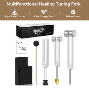 POGOLAB Tuning Forks for Healing Set (128Hz, 256Hz, 512Hz) or 528Hz, Resonance Sound Healing Tuning Fork Set,with Percussion Hammer Mallet, Crystal Base & Storage Pouch, Sound Therapy Instrument for Chakra/Yoga/Meditation
