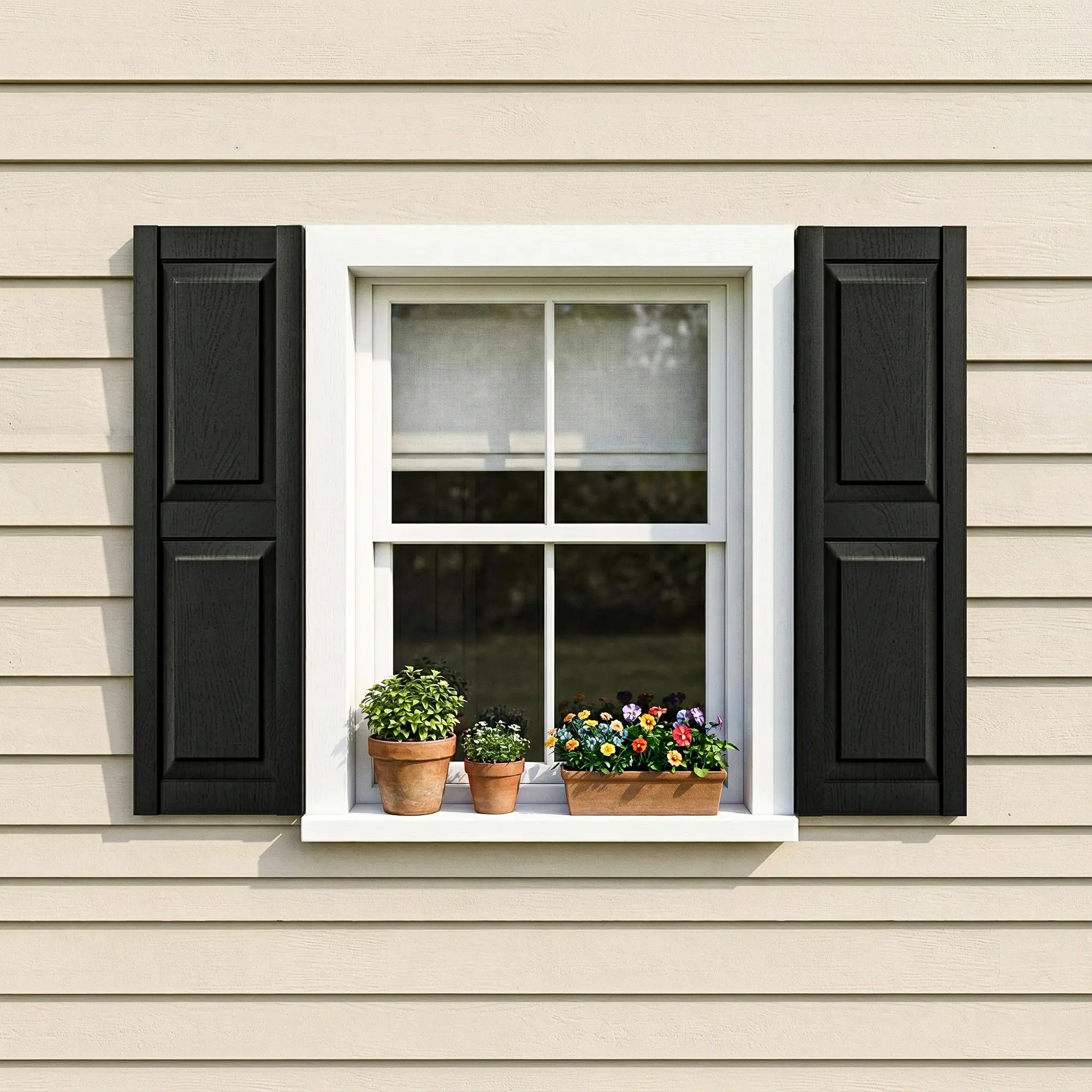 Deep Blue Woodgrain Vinyl Raised Panel Window Shutters (Pair Pack), Standard Size Modern Window Hardware Décor, UV-Coated Paintable Weather-Resistant, Vinyl Coated, Easy Assembly with Shutter-Lok's & Matching Screws, Window Décor