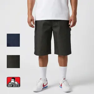 BEN DAVIS Carpenter Shorts Mid Waist Summer Plain Heavyweight 100% Cotton with Utility Pockets & Hammer Loop