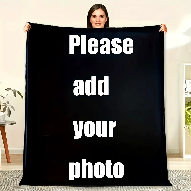 Modern Glam Customized Cotton Crochet Photo Print Blanket - 1-Piece Personalized Throw, Durable All-Season Warm Gift for Family, Suitable for Room Decor, House Decor Use