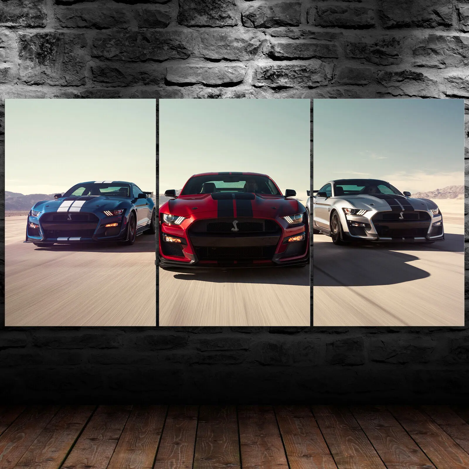 Luxury Ford Mustang Racing Sports Car Canvas Wall Art Prints, 3-Piece Waterproof Set, Home Decor Decoration Gift Room Ornaments, Artistic