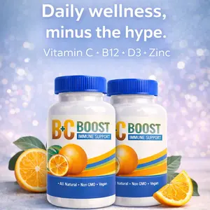 BC BOOST Vitamin C B12 D3 & Zinc Veggie Capsules 60 Count Daily Immune Support Supplement Gluten Free