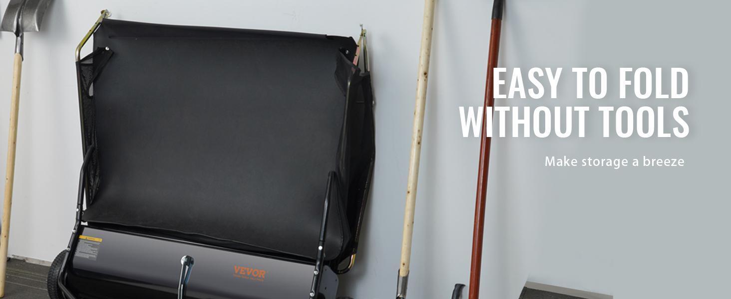 VEVOR Lawn Sweeper, 48.5"/26 cu. ft Large Capacity Tow Behind Yard Sweeper, Dumping Rope Design & Heavy Duty Leaf & Grass Collector with Adjustable Sweeping Height for Picking up Debris and Grass