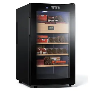 Humidor 48L for Cigar with Heating and Cooling Temperature Control System, Quiet Thermostatic Electric Cooler Cabinet for 350 Counts with Digital Hygrometer, Spanish Cedar Wood, Gift for Men