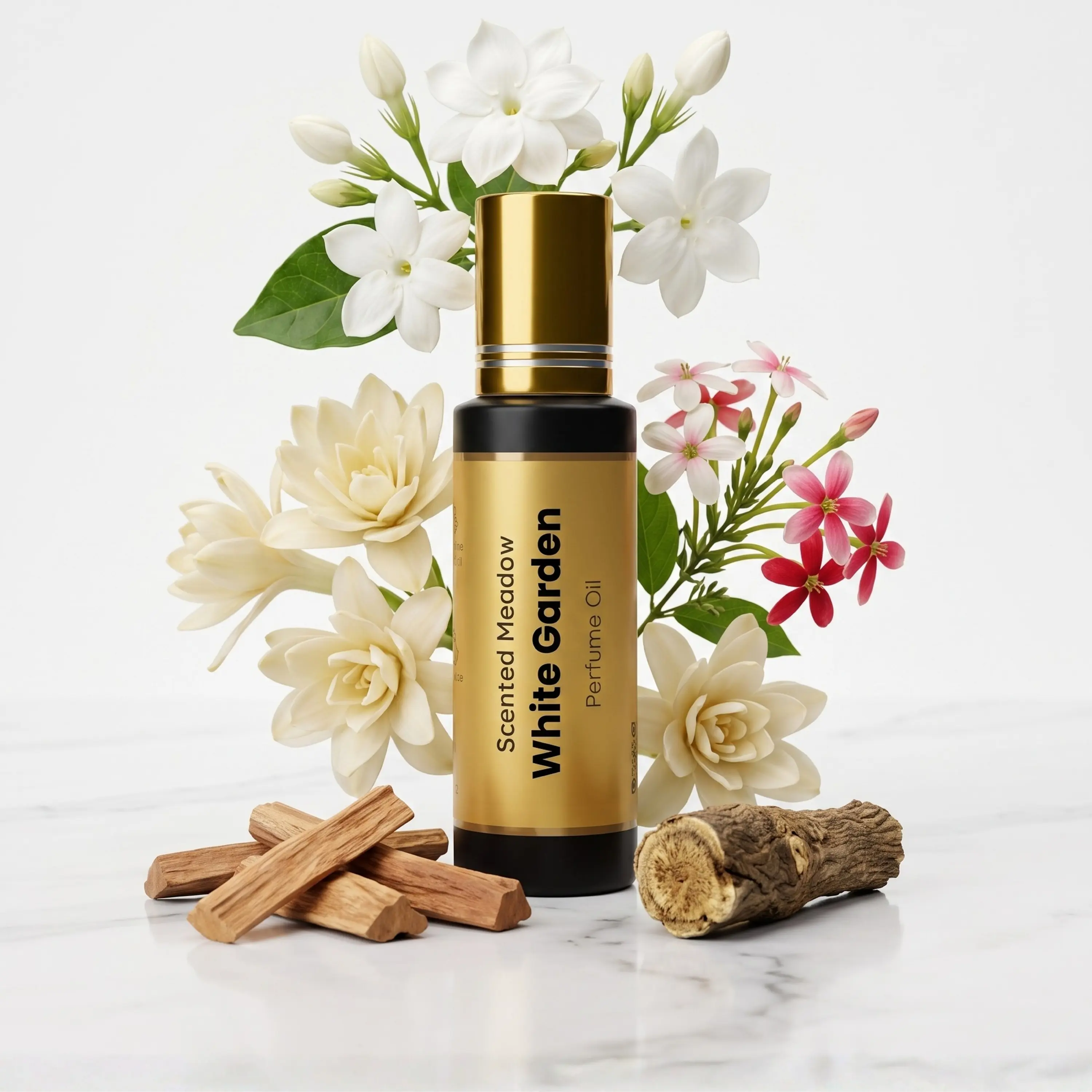 Scented Meadow White Garden – Jasmine Bud & Tuberose Floral Luxury Concentrated Perfume Oil for Women's – Long Lasting Alcohol-Free Roll-On