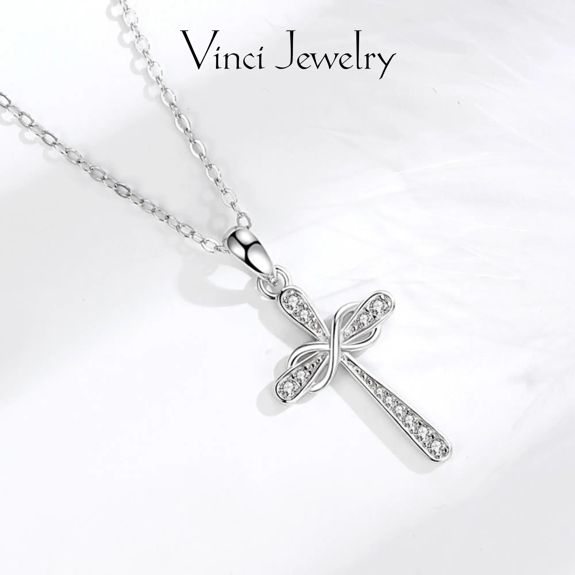 925 Sterling Silver Möbius Cross Pendant Necklace, Twist Design Eternal Cross Necklace Faith Jewelry for Women, Infinity 8 Word Pendant Möbius Band Necklace, Hypoallergenic Stainless Steel Chain, 5A Cubic Zirconia, Elegant Daily Wear Cross Necklace
