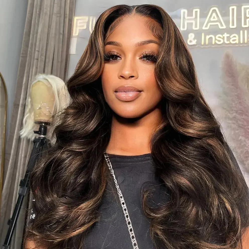 Tinashe 6x5 Ombre Highlight Brown Human Hair Wear & Go Glueless Wig 6x5 Pre-cut HD Lace Pre-Bleached Knots Pre-plucked Hairline