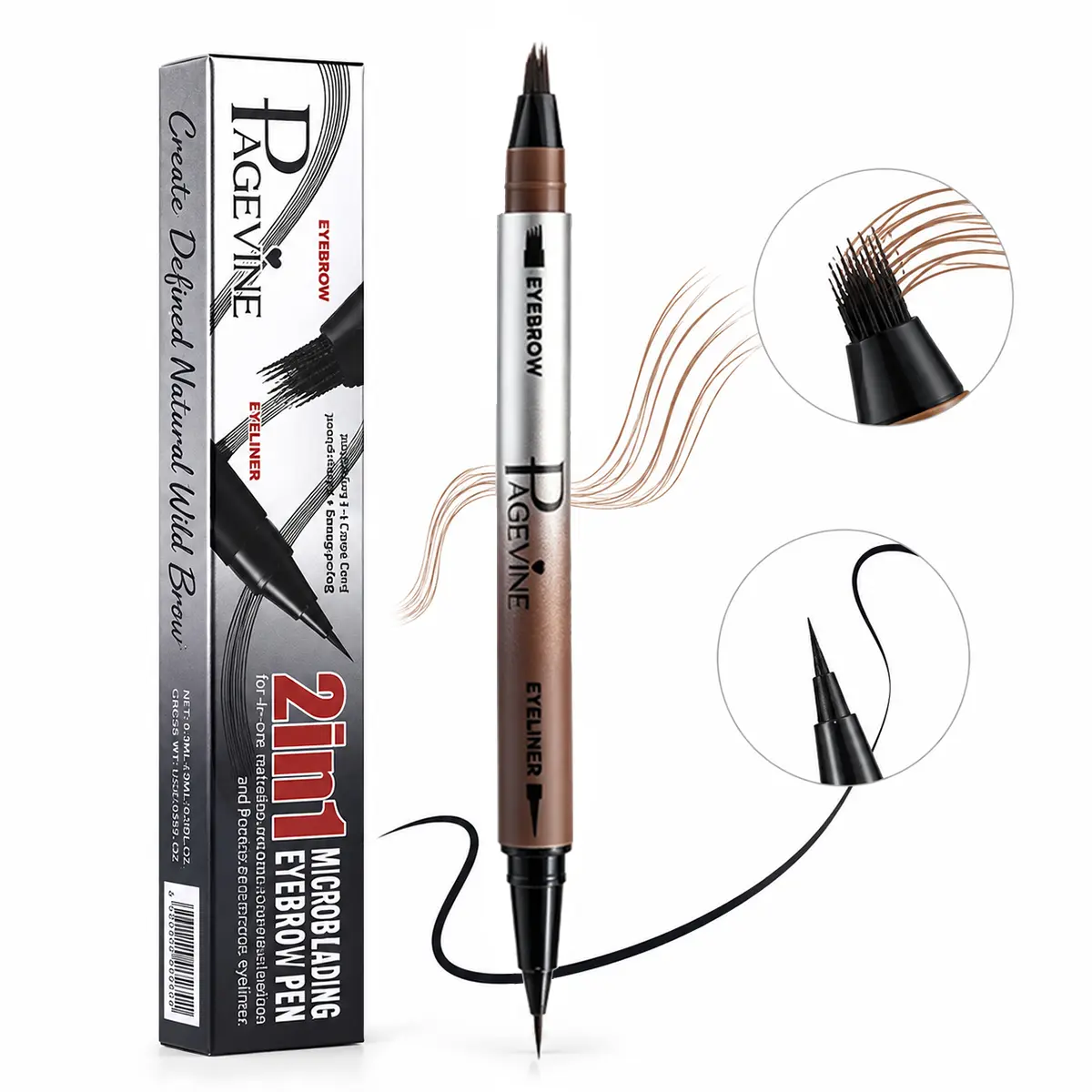 Waterproof 4D Microblading Eyebrow Pen, Dual-Ended Brow Pencil with 4-Prong Fork Tip and Ultra Fine Eyeliner, Creates Natural Hair-Like Strokes for Fuller Looking Brows and Precise Eye Makeup