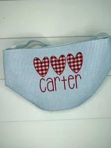 Carter Blue Seersucker Valentine Basket - Heart Trio