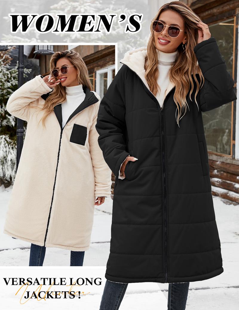 Women Winter Coats Fleece Long Coats Windproof Waterproof Jackets Oversized Warm Down insulated Jacket with Hood FallFreshness #outdoorfun