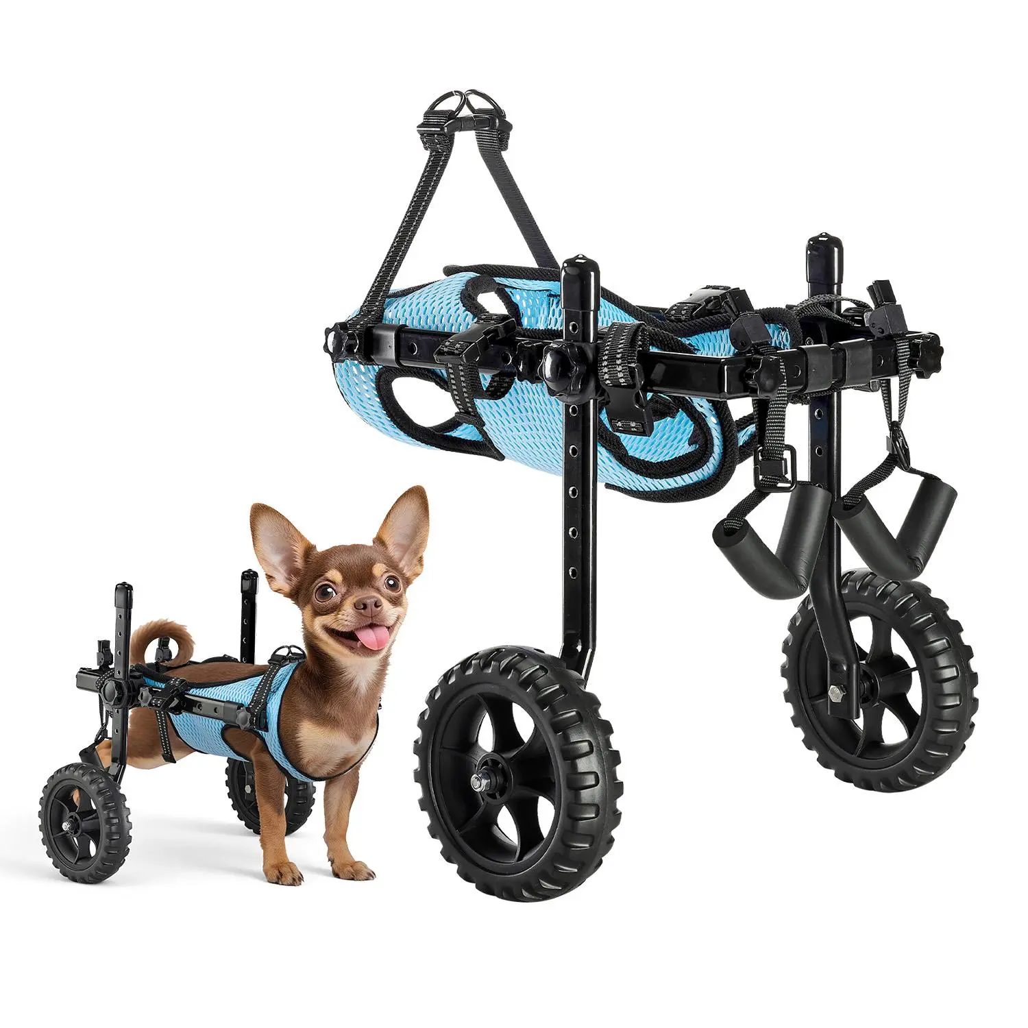 【SummerFinds】VEVOR X-Small 2-Wheel Dog Wheelchair for Back Legs, Adjustable Lightweight Pet Cart with Shock-Absorption Wheels, Adjustable Rings, Hook-and-Loop, D-Rings, Rehab Mobility Support for Disabled Injured Dogs Up to 22lbs