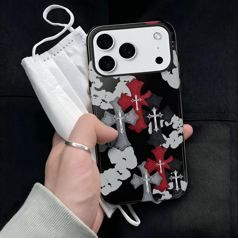 Tough Phone case Luxury Denim Tears x Cross Cover Black & Red Phone Case for iPhone 17 Pro Max 17 Pro 17 16 15 14 13 12 11 Series Protective