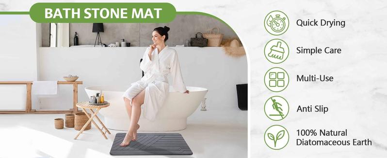 Stone Bath Mat - 23.6" x 15.4" Ultra Absorbent Diatomite Non-Slip Quick Drying Mat for Wet Areas Easy to Clean Bathroom Mat