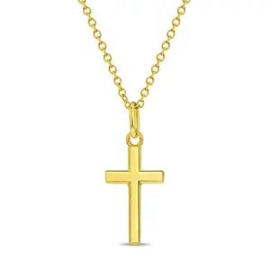 Flat Cross 16mm Toddler / Kids / Girls Pendant/Necklace Religious - 14K Gold Over Sterling Silver