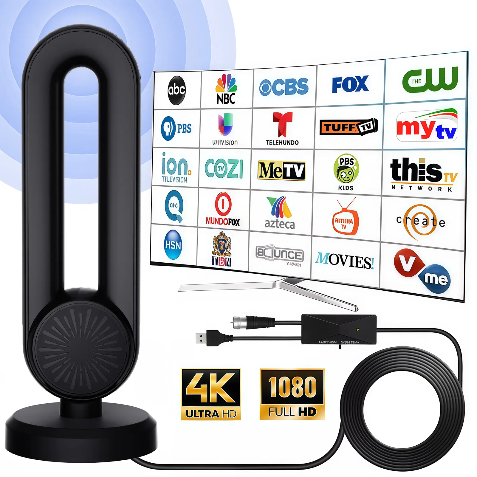 Indoor HD TV Antenna with Strong Magnetic Base, Lightweight Design, Signal Booster, Easy Installation & Long-Range Reception for Local Channels