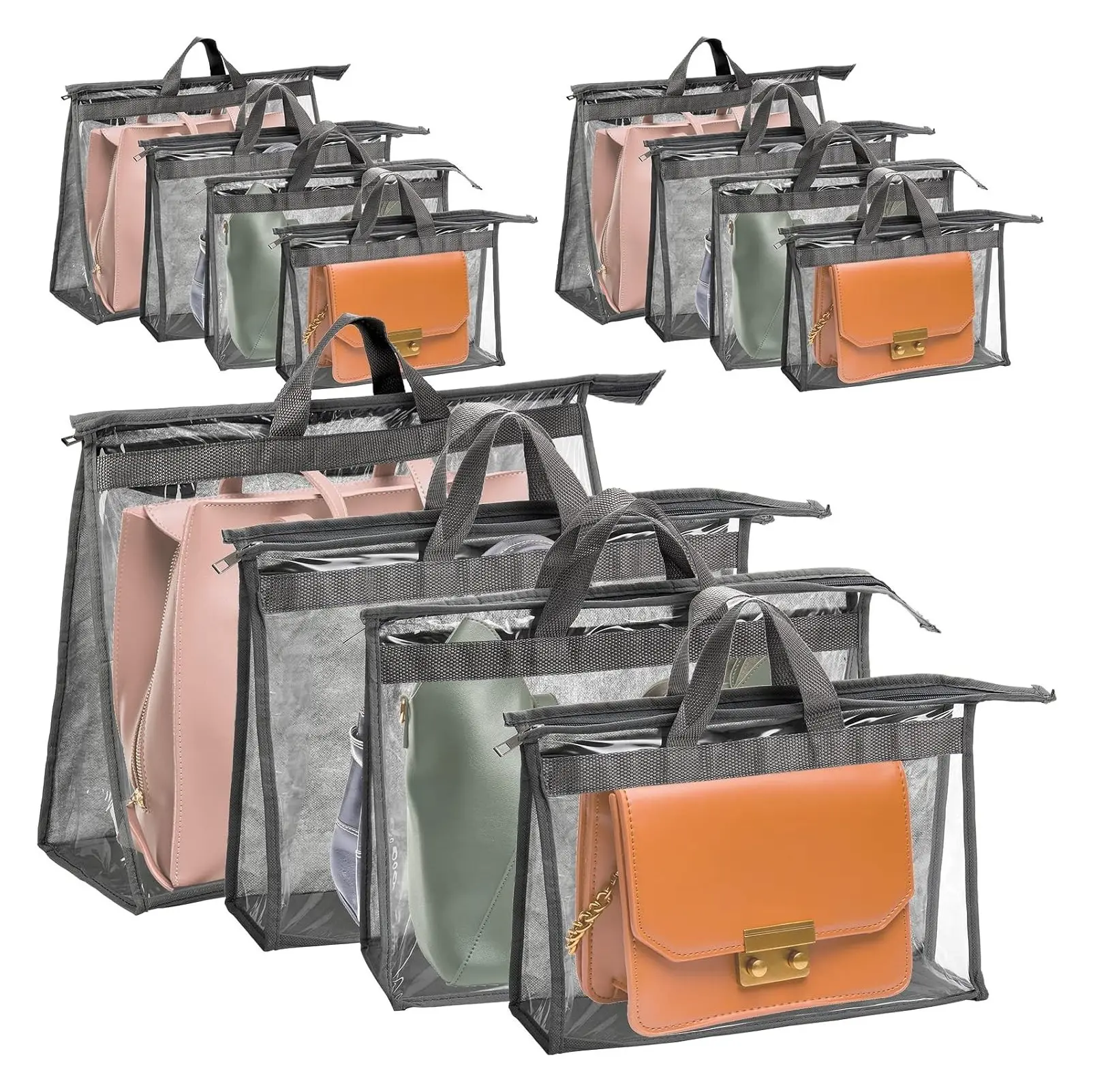 12 Pack Clear Handbag Storage Organizer with Zipper and Handle, Hanging Dust Cover Bags for Closet, Purse Protector Storage BagsGift