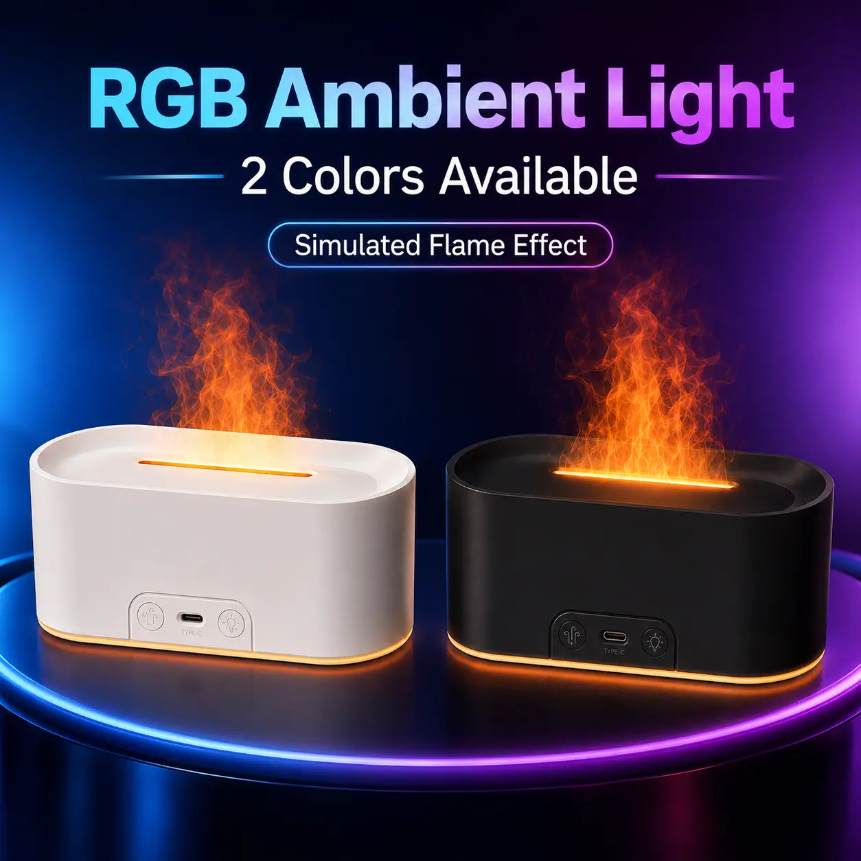 Flame Mist Humidifier with RGB Ambient Light, Compact USB-C Desktop Humidifier, Simulated Flame Effect for Bedroom, Office