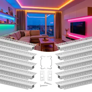 VEVOR Plaster-in LED Aluminum Channel, 10-Pack 6.6 ft/2M, Trimless Recessed Drywall LED Strip Diffuser Channel, with Milky Cover, End Caps and Mounting Clips, Aluminum Profile, for Wall and Ceiling Lighter