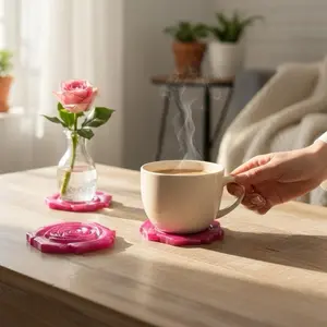Handmade Rose Resin Coasters | Glossy Floral Table Decor