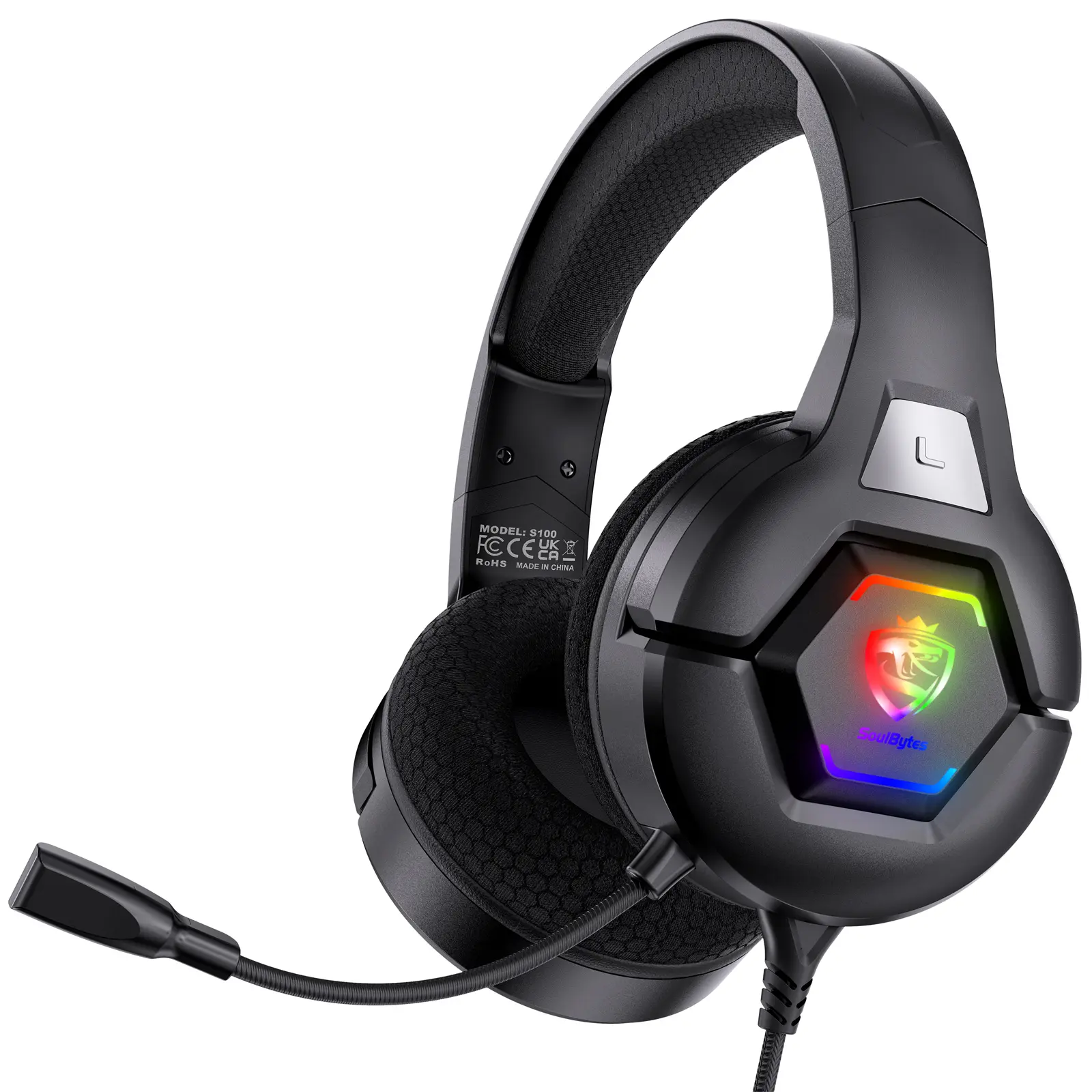SoulBytes S100 White RGB Gaming Headset, 3.5mm Wired Over-Ear Gaming Headphones with Noise Cancelling Mic, Stereo Bass, Lightweight Comfortable Headset for PS4 PS5 Xbox One Switch PC Laptop Gaming Accessory Gaming Audio Headphones
