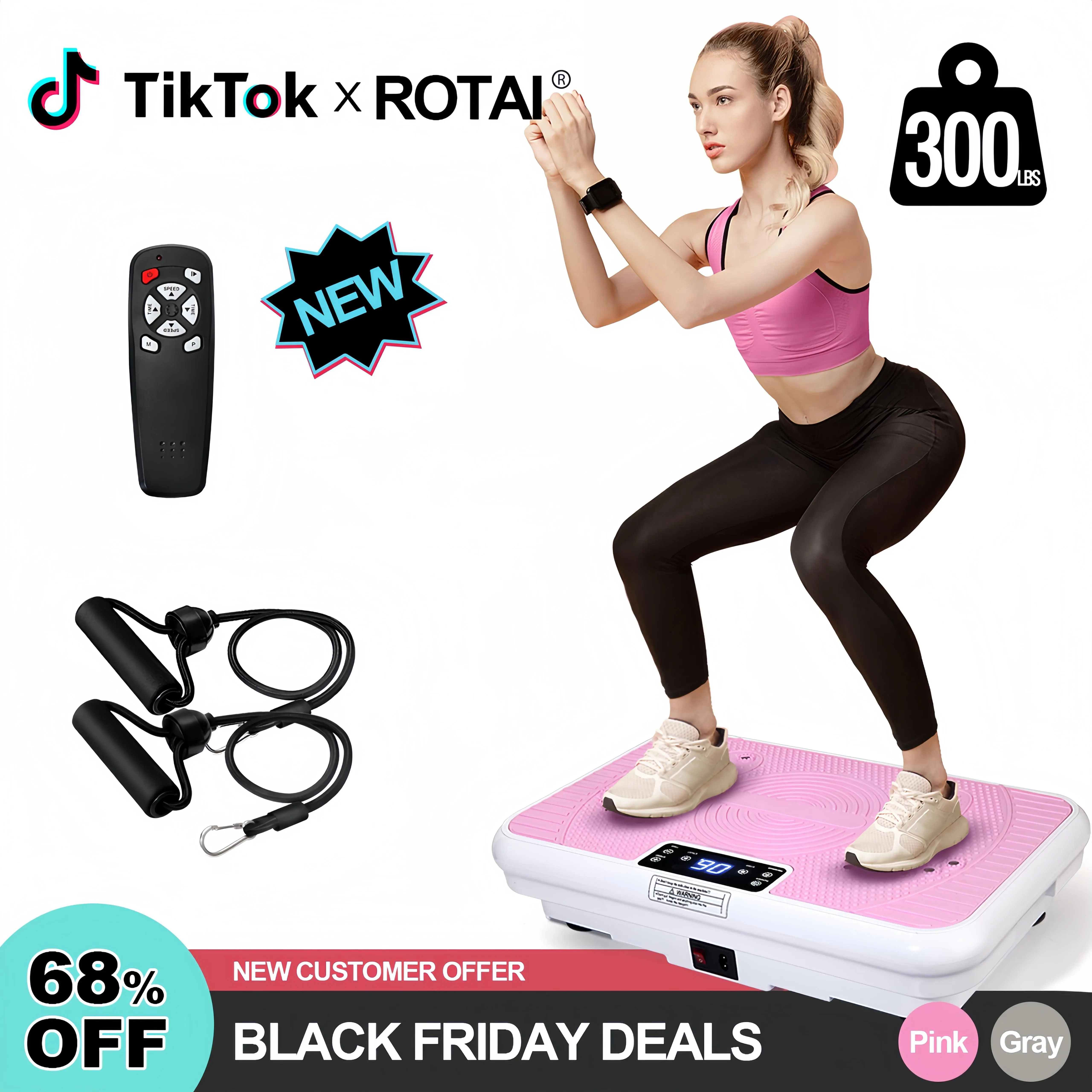 ROTAI Vibration Plates, Ultra-Slim Home Workout Equipment for Full-Body Exercise & Lymphatic Drainage, Compact Machine with Resistance Bands, 400 LBS Capacity, Exercise Machine, Portable Fitness Equipment, Fitness Tool, Exercise Equipment