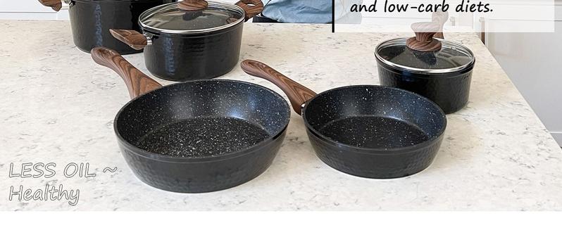 [New Year] Kitchen Academy Premium Cookware Sets - 15 Piece Triple Coated Nonstick Aluminum Composition for Oven, Stovetop Pot Pans Cast Iron Skillet Casserole