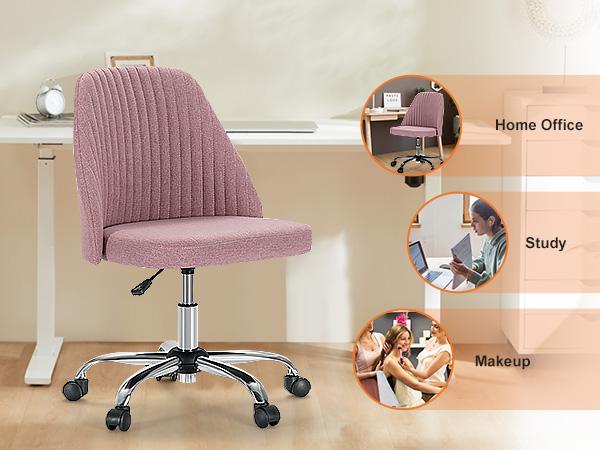 【Deal】Cute Office Chair, Modern Fabric Home Office Desk Chairs with Wheels, Mid-Back Armless Vanity Swivel Task Chair for Small Space, Living Room
