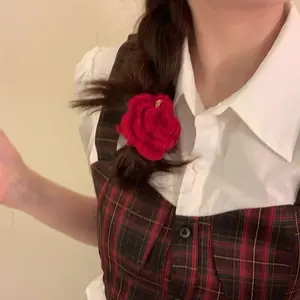 Handmade Rose Knit Scrunchie – Floral Cozy Hair Tie for Fall & Winter