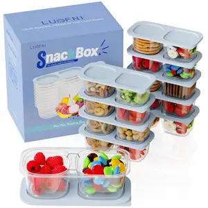 Reusable Snack Containers with Lids for Kids-Light Blue 10 PACK, [UNIQUE DESIGN 2-COMPARTMENT] BPA-Free/Microwave/Dishwasher Safe, Snack Bowls Container for On-the-Go Meals,Camping and Travel