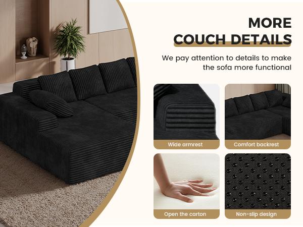 【3 Packages shipping】131'' Large Sectional Couches with Chaise Lounge, U-Shaped No Assembly Required Deep Seat Modular Cloud Sofa for Living Room 1PCS, Bedroom