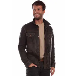 Scully Mens Button Up Jean Chocolate Leather Leather Jacket 3X