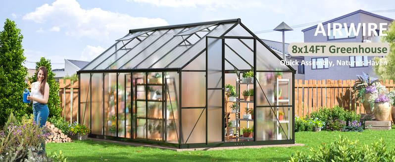 Outdoor Greenhouse crafted from polycarbonate, designed with a rapid assembly framework and enhanced roof ventilation, an aluminum walk-in greenhouse ideal for garden and backyard applications. Outdoor Greenhouse crafted from polycarbonate, designed with a rapid assembly framework and enhanced roof ventilation, an aluminum walk-in greenhouse ideal for garden and backyard applications.