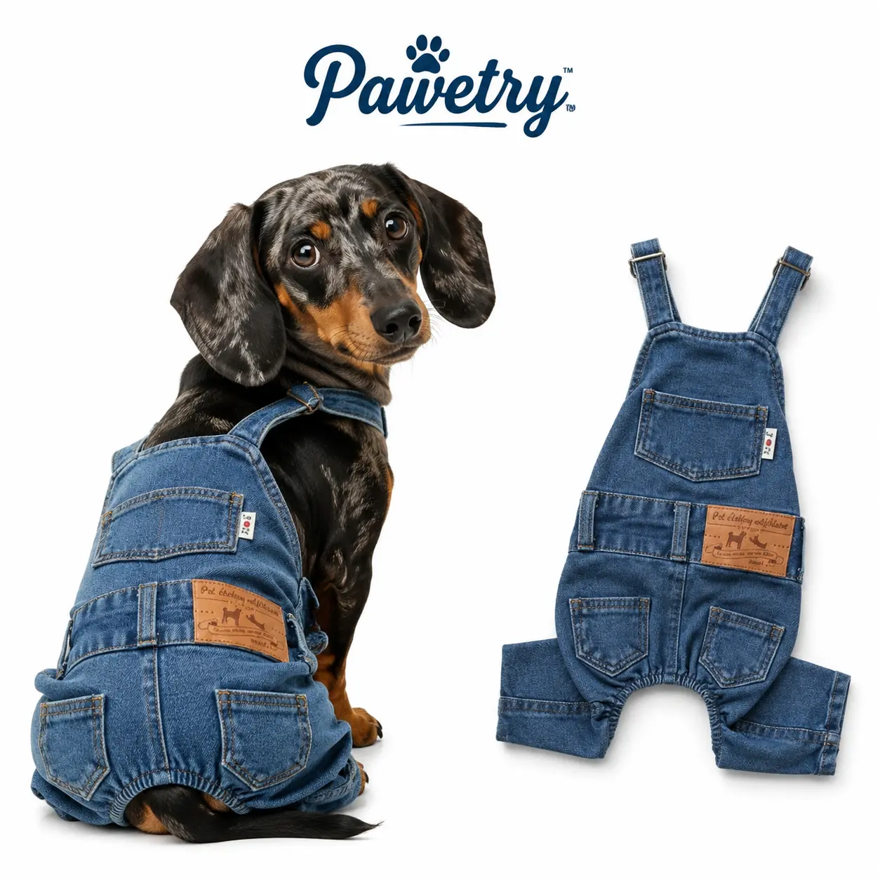Pawetry Adjustable Denim Dog Overalls | Retro Jeans Jumpsuit for Frenchie & Dachshund | Pet Streetwear S-3XL