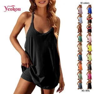 Yeokou Women's Summer Sleeveless Mini Dress Casual Athletic Dress Spaghetti Strap Short Tennis Dress with Pockets