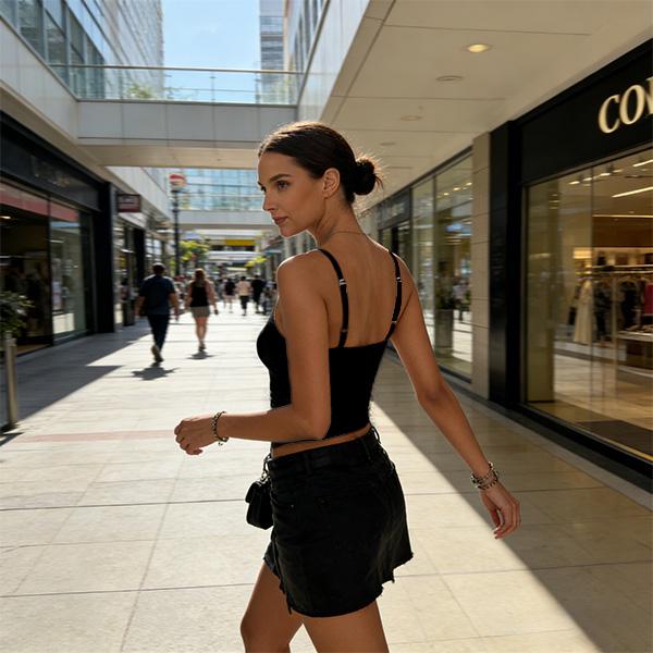 Womens Camisole with Shelf Bra Camis Undershirts Adjustable Spaghetti Strap Black