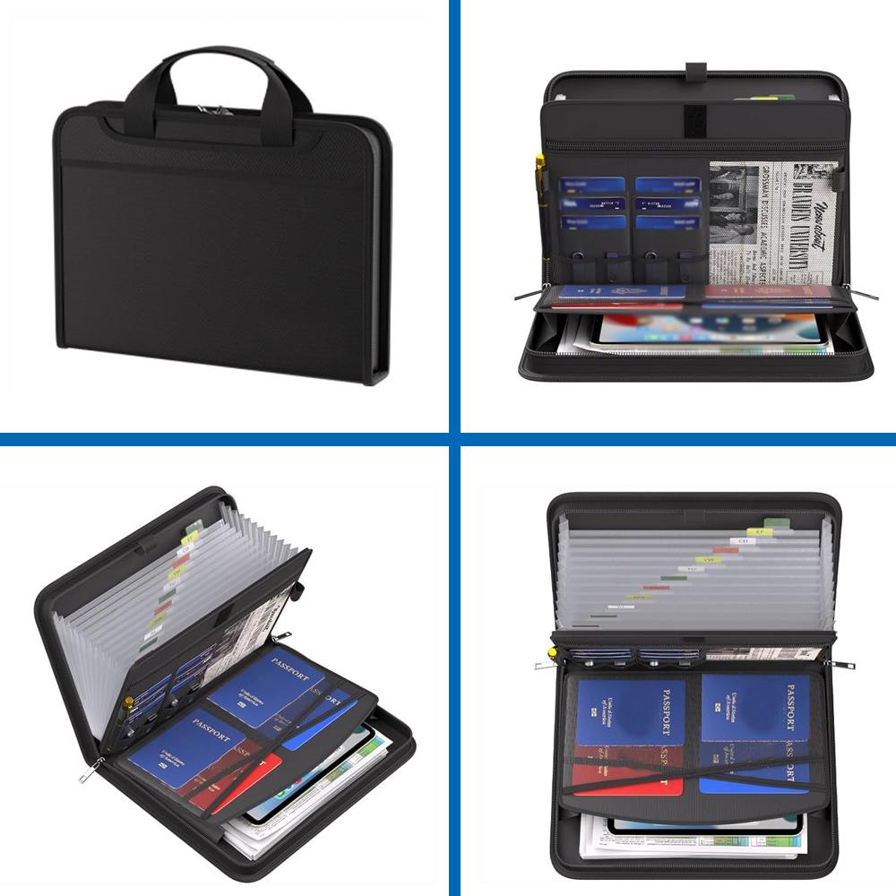 Multifunctional File Folder Organizer Black Fireproof Handheld TransparentAccordion File for A4 Documents Passports