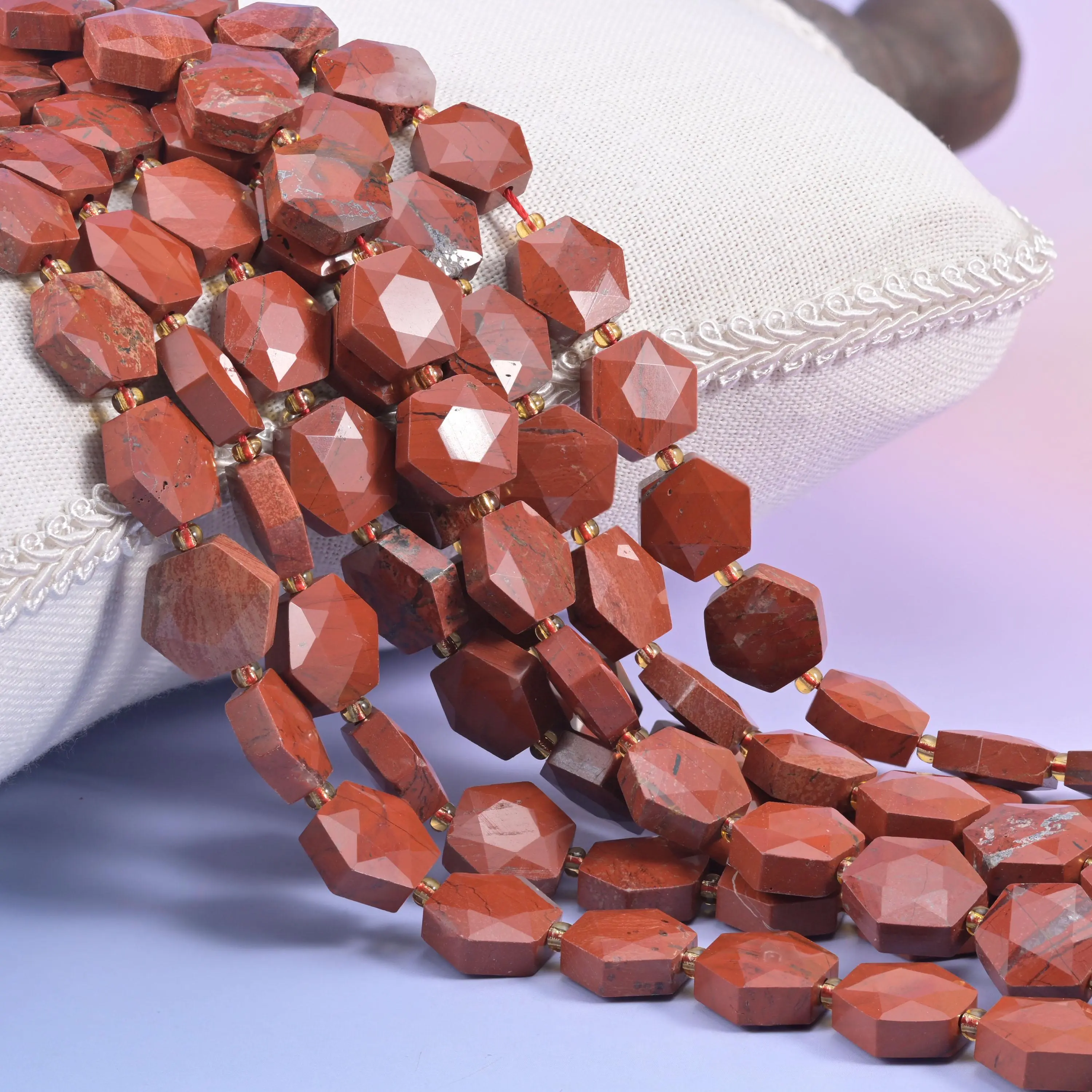 Red Jasper Flat Faceted Hexagon Beads - 12mm, 1.0mm Center Drilled Precision-Drilled Hole, 27 Beads, 15.5 In Strand DIY Jewelry Making Supplies