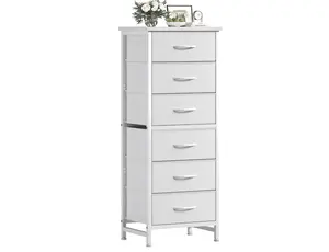 Slim 6 Drawer Storage Dresser, Fabric Chest Organizer with Wood Top, Modern Entryway Hallway Living Room Cabinet