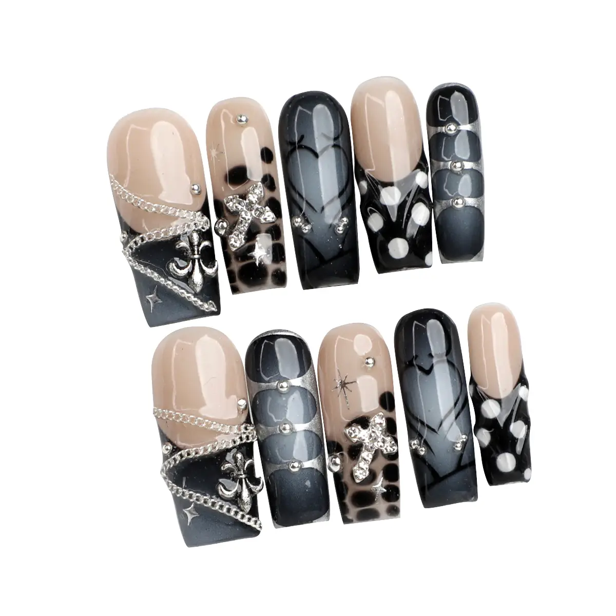 MuseMoodNails PG28 Multi-Pack Silver 3D Solid Design Solid Gel Pressed-On Nails Kit, Vegan-Safe, Eco-Friendly, Reusable, Long-Lasting, Salon-Quality Nail Gel Art Accessories, Nail Art Tool, Diy Nails