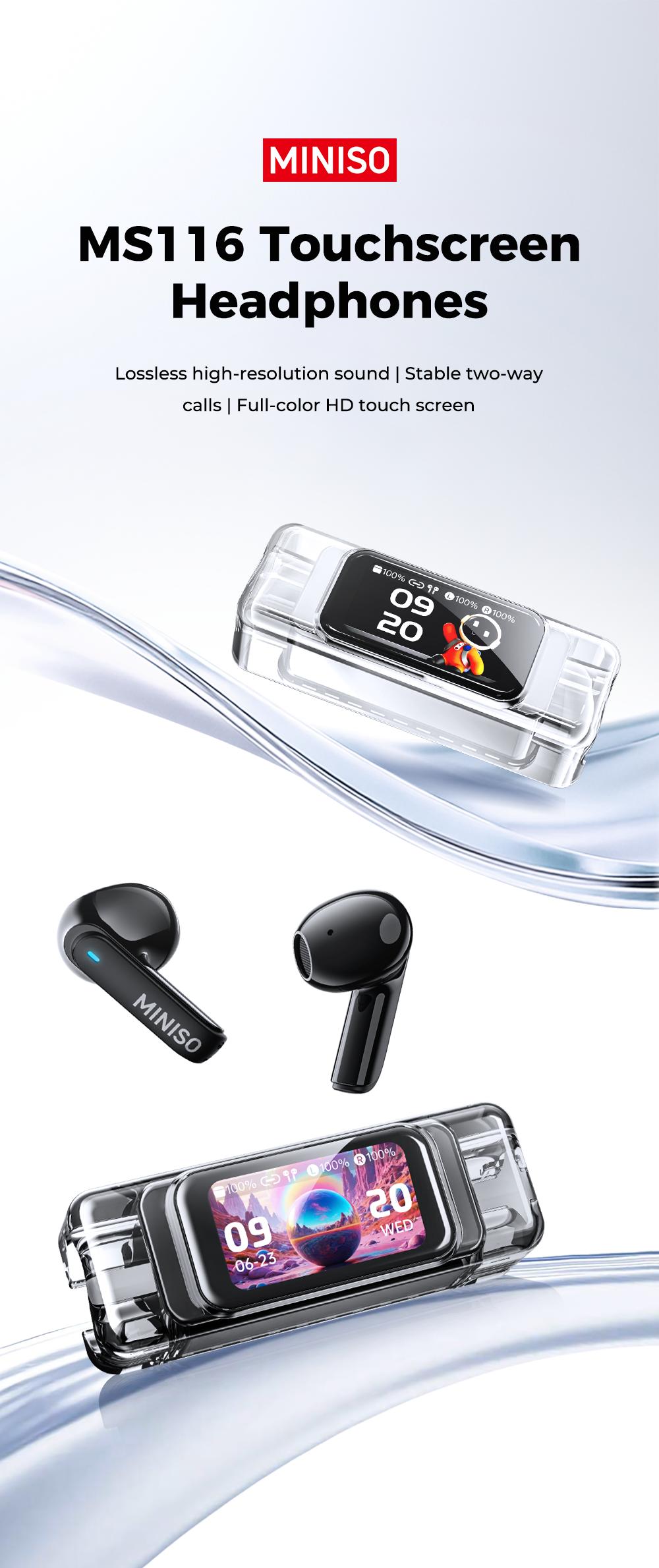 MINISO MS116 Wireless Earbuds Bluetooth 6.0 Earphones, In Ear Earbuds,LED Display High Fidelity Waterproof Wireless Earphones, Suitable for Office, Sports, Study and Audio Calls, Built in Microphone, Gaming Bluetooth Headphones