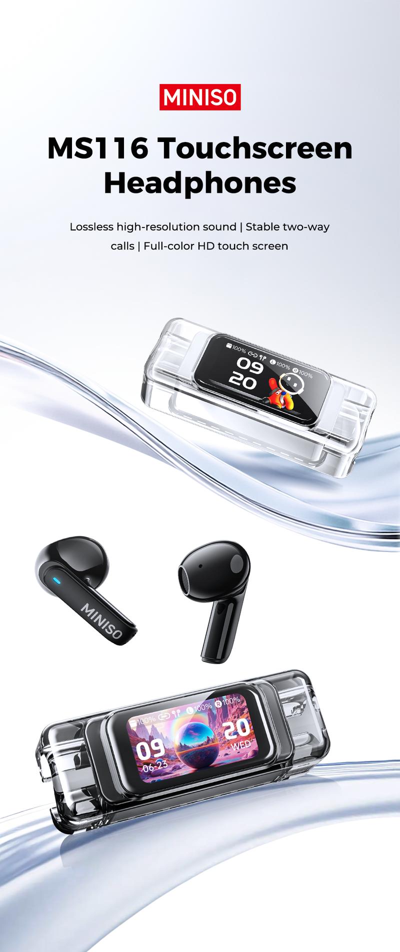 MINISO MS116 Wireless Earbuds Bluetooth 6.0 Earphones, In Ear Earbuds,LED Display High Fidelity Waterproof Wireless Earphones, Suitable for Office, Sports, Study and Audio Calls, Built in Microphone, Gaming Bluetooth Headphones