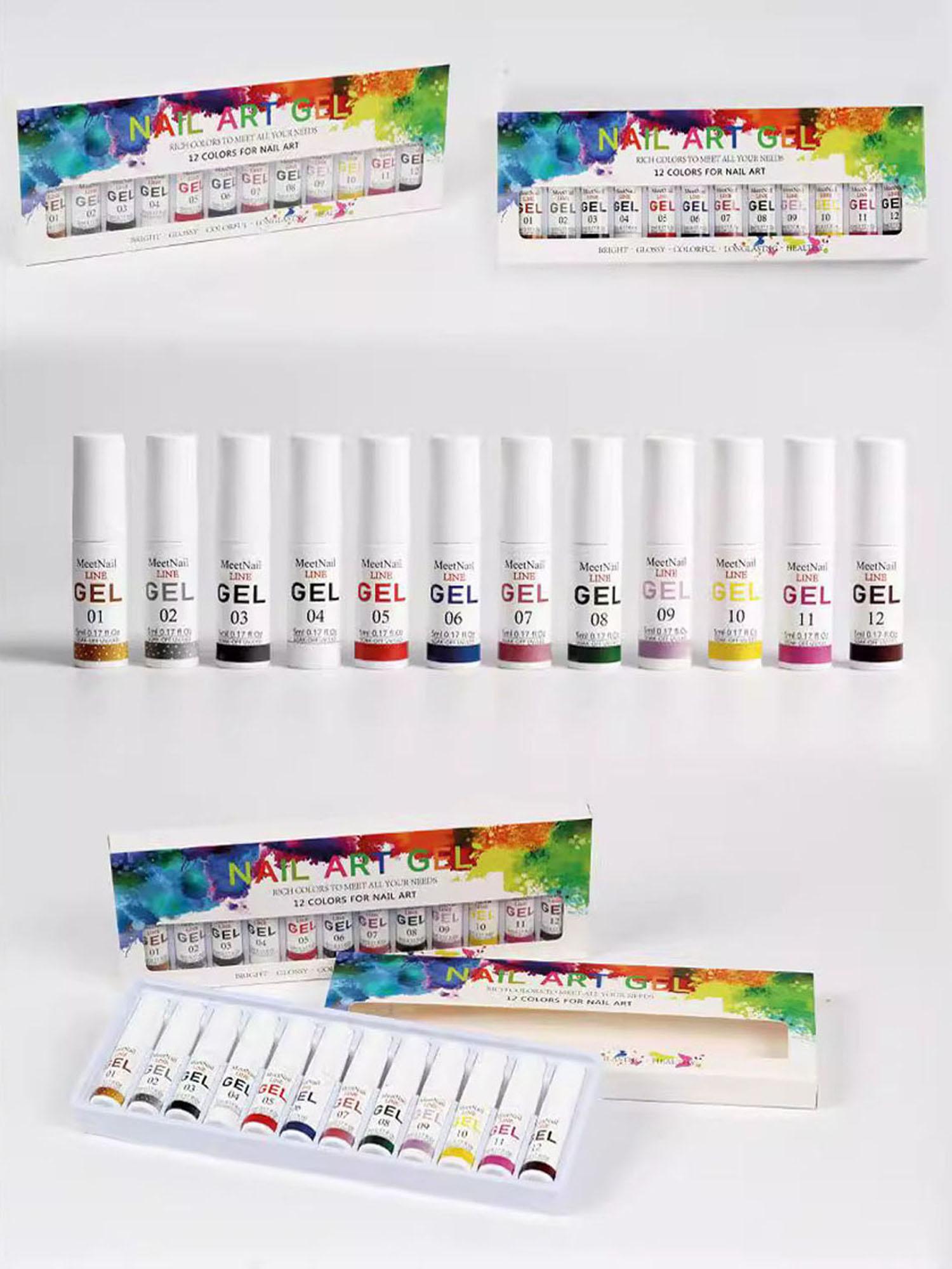 French Tip Gel Liner Nail Polish Set 12PCS Cutics UV Swirl Gel Nails Polish Nails Art Painted Build in Thin Brush Manicure Gifts for Women DIY at Home Salon Radiance Scent Cosmetic